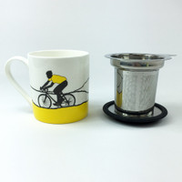 Yellow Jersey cycling mug with tea filter