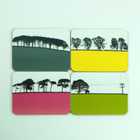 Set of 8 drinks coasters featuring British Landscapes by Jacky Al-Samarraie