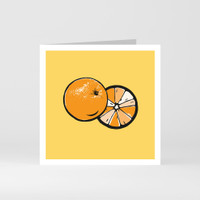 A modern graphic greeting card of orange fruit by designer Jacky Al-Samarraie