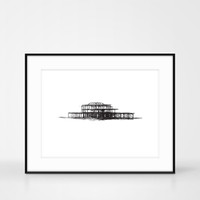 Screen Print of the West Pier Brighton by Jacky Al-Samarraie. Frame size 50 x 40cm.