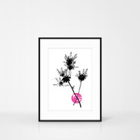 Pink flower print by Jacky Al-Samarraie shown in picture frame