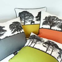 Square Landscape Cushion Collection with tree designs by Jacky Al-Samarraie.