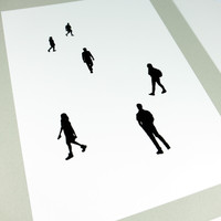 Black silhouette people screen print by Jacky Al-Samarraie