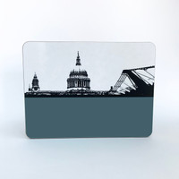 St Paul's Cathedral and Millennium Bridge Table Mat in grey-blue colour by Jacky Al-Samarraie