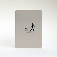 Grey whippet dog walking greeting card by Jacky Al-Samarraie