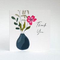 Floral thank you card with blue vase by Jacky Al-Samarraie