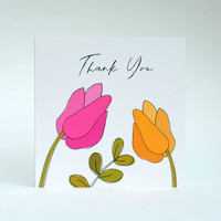 Pink & yellow floral thank you card by Jacky Al-Samarraie