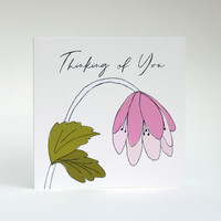 Pink floral Thinking of You greeting card by Jacky Al-Samarraie