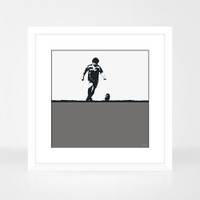 Rugby print in a white wood frame by Jacky Al-Samarraie.