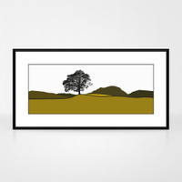 Landscape print of Grasmere in the Lake District, UK by designer Jacky Al-Samarraie.  The print is shown in a frame.