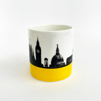 Yellow London Skyline Bone China Mug by Jacky Al-Samarraie 