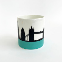 Turquoise London Skyline Bone China Mug by Jacky Al-Samarraie 