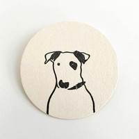 English Bull Terrier dog design hand printed beermat style drinks coaster by Jacky Al-Samarraie