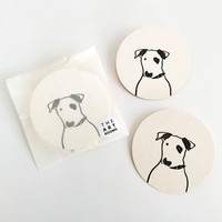 English Bull Terrier dog  hand printed drinks coaster pack by Jacky Al-Samarraie