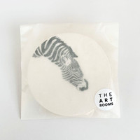 Zebra design hand printed drinks coaster pack by Jacky Al-Samarraie