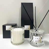 JAY Conifer & Moss Ribbed Glass scented candle & Reed Diffuser by Jacky Al-Samarraie