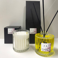 JAY Wild Burdock & Herb Ribbed Glass scented candle & Reed Diffuser by Jacky Al-Samarraie