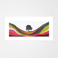 Sycamore Gap Hadrian's Wall Northumberland Multicoloured landscape print by designer Jacky Al-Samarraie. 