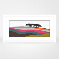 Guiseley, Leeds Multicoloured landscape print by designer Jacky Al-Samarraie, in a white frame.