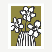 Jacky Al-Samarraie Flowers & Vase Lino Cut Print Green