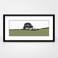 Leeds and Liverpool Canal, Skipton landscape print by designer Jacky Al-Samarraie, in a black frame.