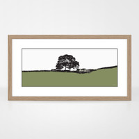 Leeds and Liverpool Canal, Skipton landscape print by designer Jacky Al-Samarraie, in an oak frame.