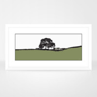 Leeds and Liverpool Canal, Skipton landscape print by designer Jacky Al-Samarraie, in a white frame.