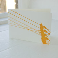 Jacky Al-Samarraie Birds on a Wire Orange Letterpress Greeting Card