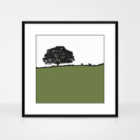 Landscape print of Avoca, County Wicklow, Ireland by designer Jacky Al-Samarraie.  The print is shown in a frame for reference.