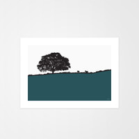 Art landscape print of Avoca, County Wicklow, Ireland by designer Jacky Al-Samarraie, mounted and framed.