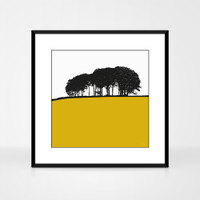 Landscape print of Guiseley, West Yorkshire by designer Jacky Al-Samarraie.  The print is shown in a frame for reference.