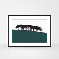 Landscape print of Guiseley, West Yorkshire by designer Jacky Al-Samarraie.  The print is shown in a frame for reference.