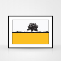 Landscape print of Kilburn, North Yorkshire by designer Jacky Al-Samarraie.  The print is shown in a frame for reference.