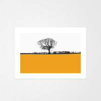 Art landscape print of Whitby, Yorkshire by designer Jacky Al-Samarraie, mounted and framed.