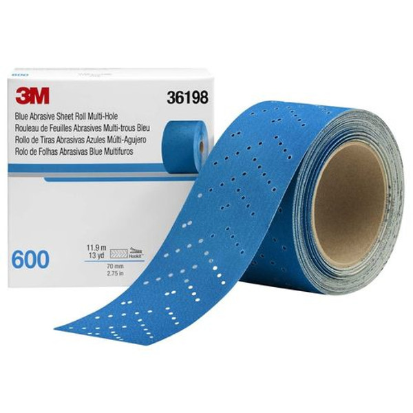 3M Hookit Blue Abrasive Sheet Roll Multi-hole 2.75 in x 13yd 600G