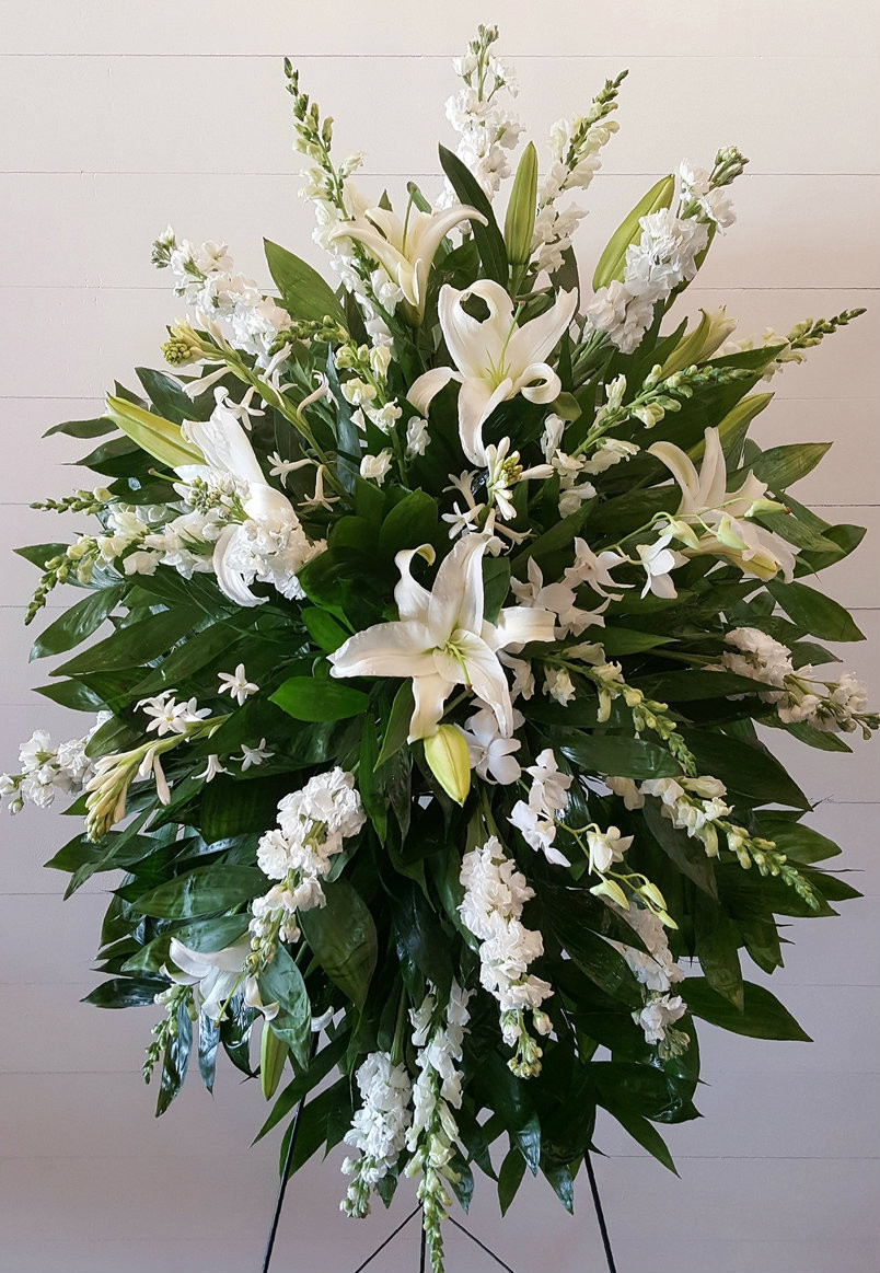 All White Standing Spray | Midwood Flower Shop | Charlotte Florist