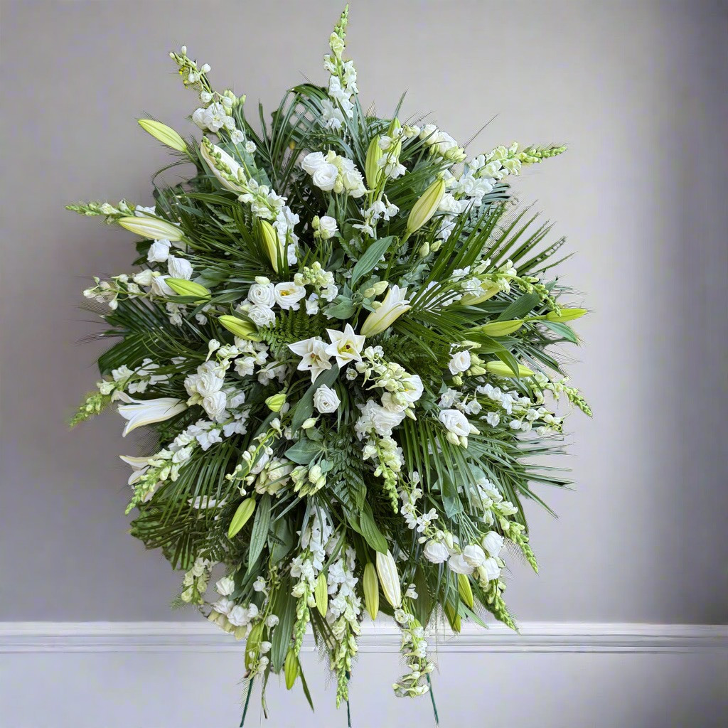All White Standing Spray | Midwood Flower Shop | Charlotte Florist