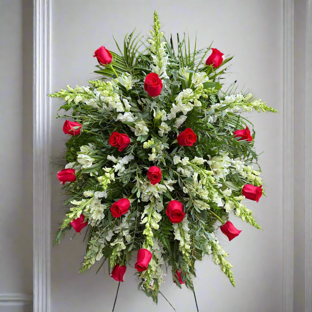 Red & White Funeral Spray | Midwood Flower Shop | Charlotte