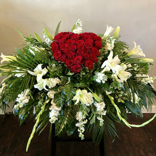 Forever In Our Heart Casket Spray Sympathy Flowers Midwood Flower Shop | Charlotte Florist Delivery Service