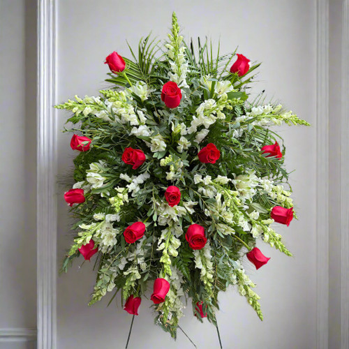 Red & White Funeral Spray | Midwood Flower Shop | Charlotte