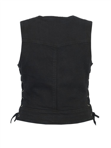 Women's Zip-Up Black Denim Moto Vest - Clearance Sale | Leather
