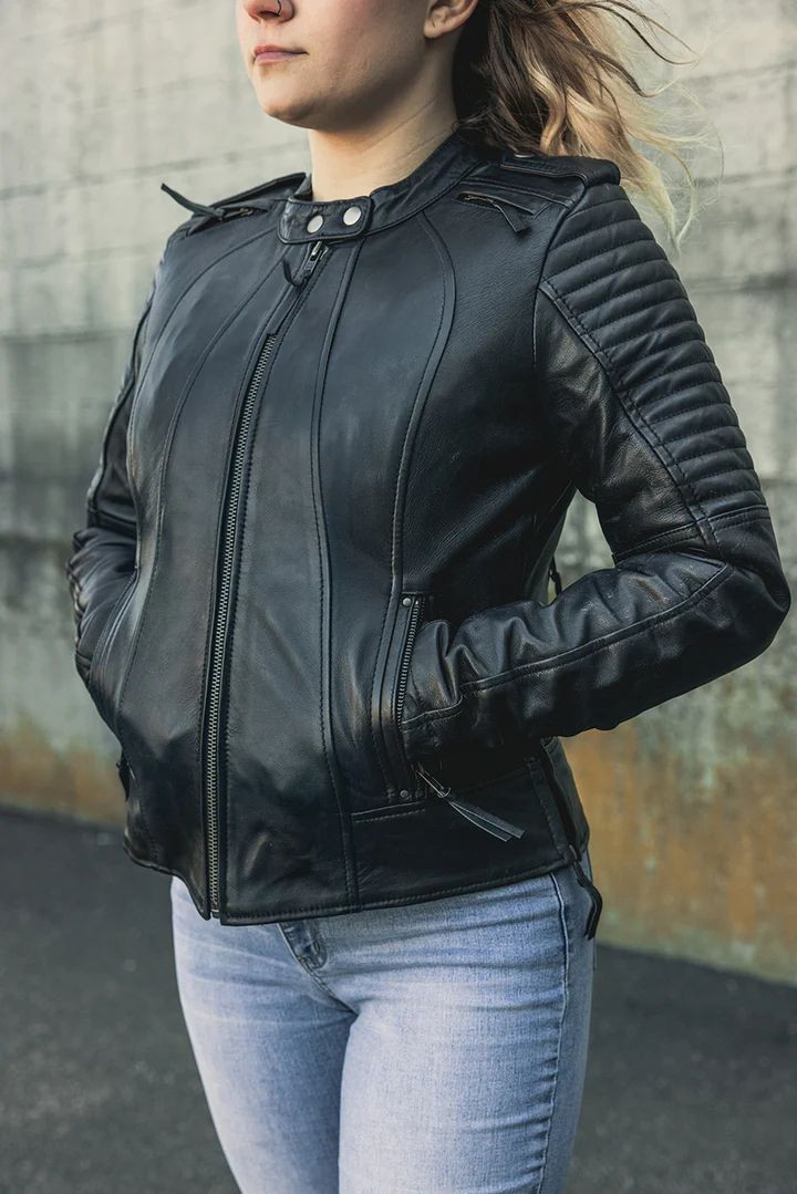 Women's Sexy Biker Leather Jacket by First Classics with Concealed