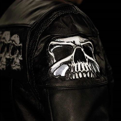 Men's Reflective Skulls Leather Motorcycle Jacket | First MFG