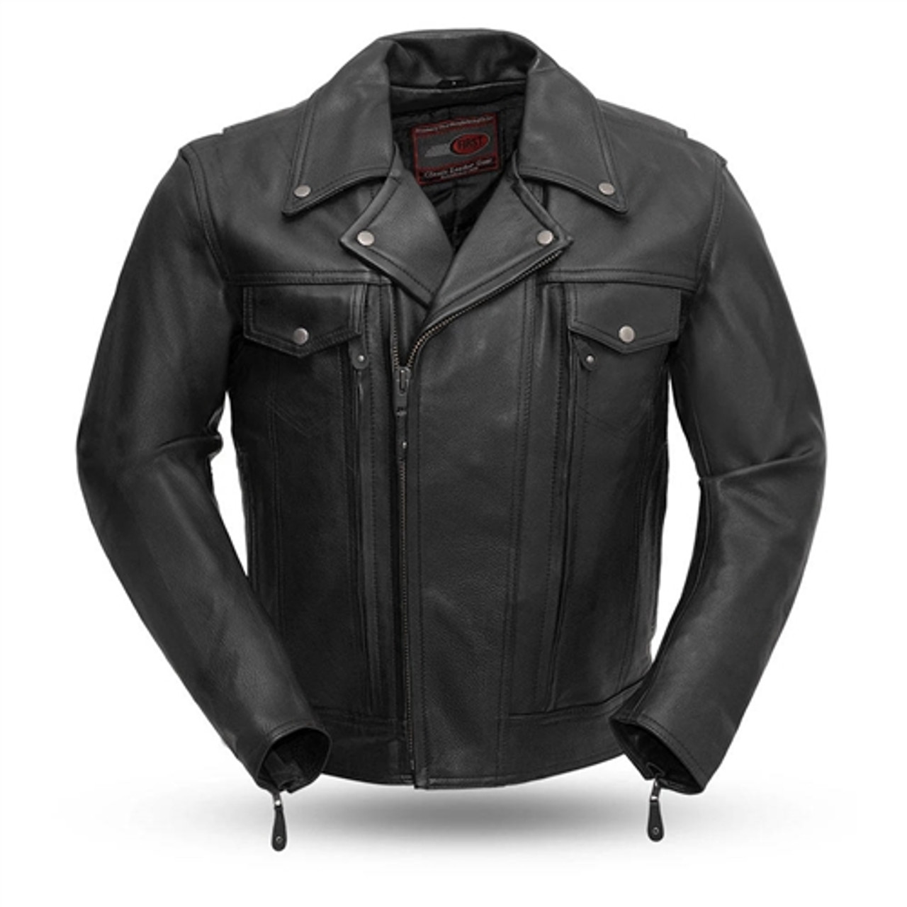 Utility Pocket Men's Leather Motorcycle Jacket - Leather