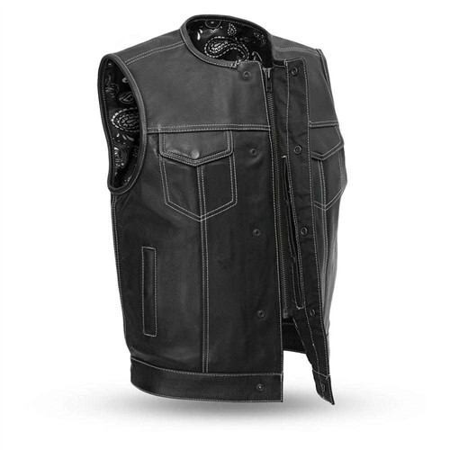 Black Paisley Motorcycle Vest with Concealed Carry | First