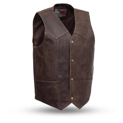 Classic Brown Leather Motorcycle Vest with Concealed Carry