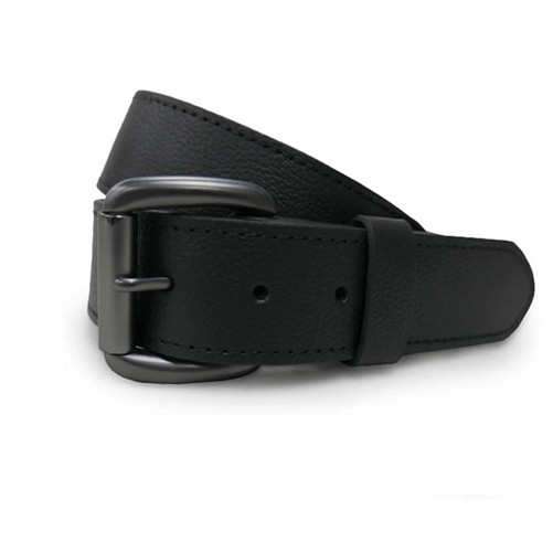 Black Leather Money Belt with Snap Off Buckle - Leather Bound NJ
