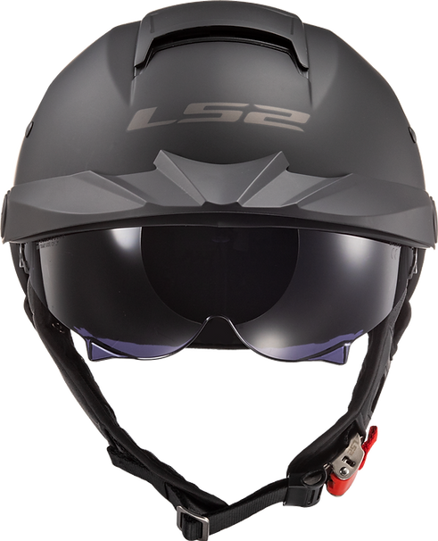 LS2 Rebellion Half Motorcycle Helmet with Sunshield Leather Bound NJ