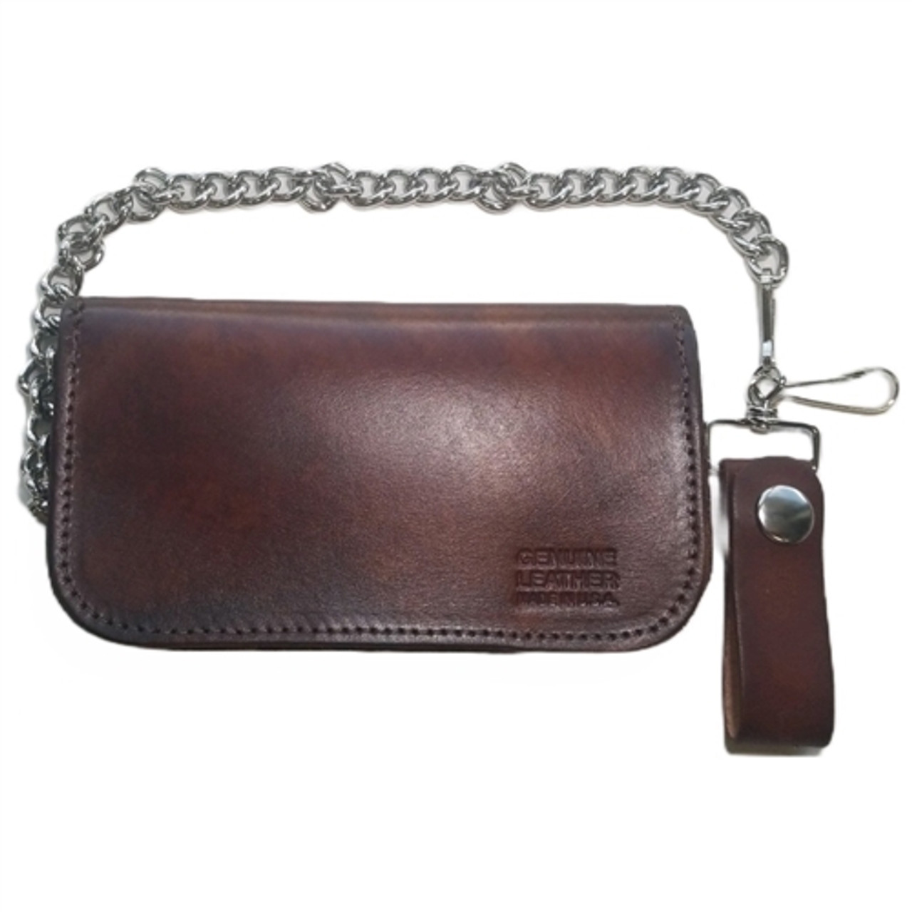 Fleur-de-Lis Brown Leather Chain Wallet 6-Inch | USA Made