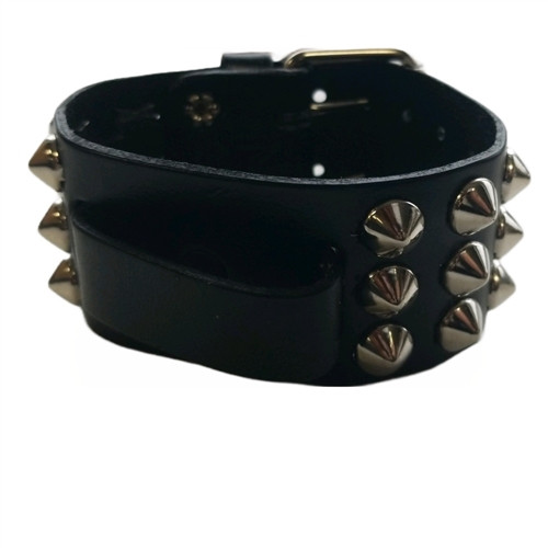 Black Double Studded Arm Band Shiny Patent Leather 3 Snap Adjustable | Australia